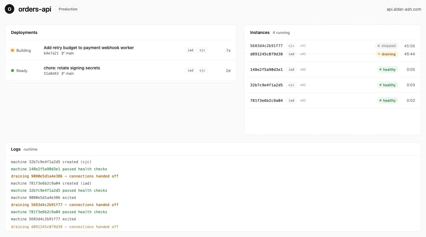 A frame from the Git push lesson shows the deployment dashboard near the end of its rollout passage, retaining the instance list and runtime logs for comparison.