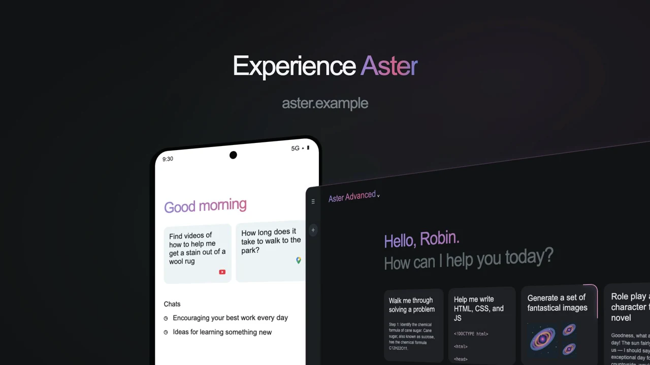 A frame from the fictional Aster launch film